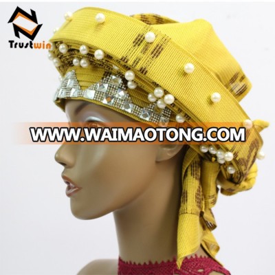 Wholesale sego gele beaded african aso oke headtie